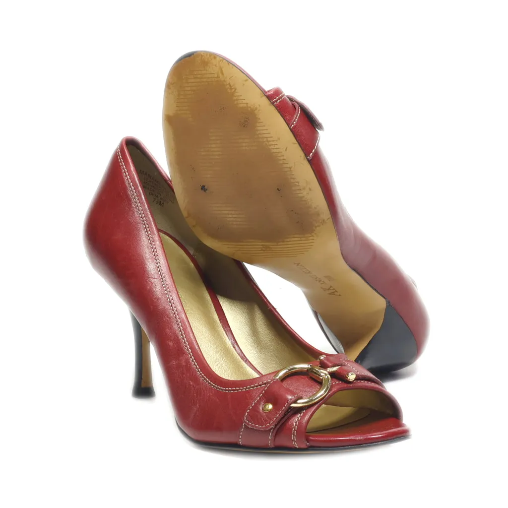 Anne Klein Peep Toe Leather Maroon Colour For Women