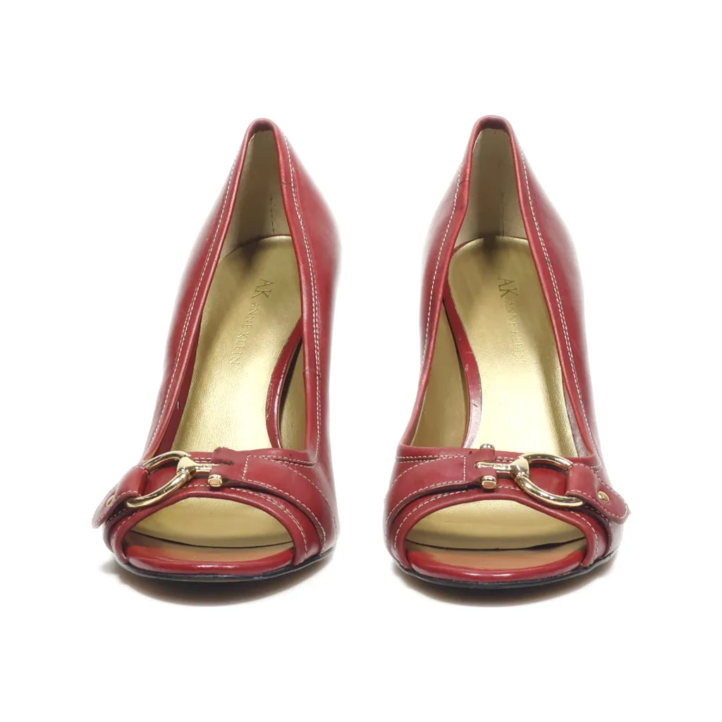 Anne Klein Peep Toe Leather Maroon Colour For Women