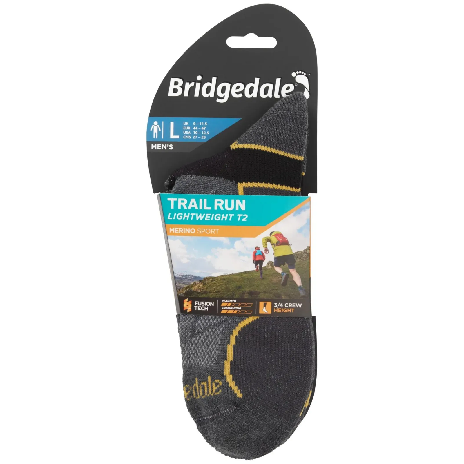 Bridgedale Mens Trail Run Lightweight T2 Merino Sport 3/4 Crew  Socks