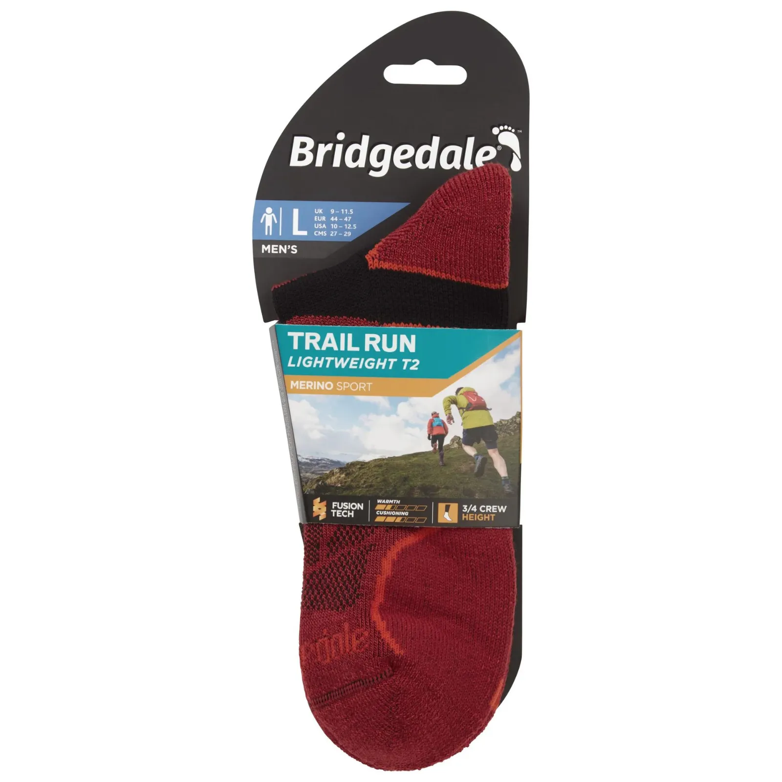 Bridgedale Mens Trail Run Lightweight T2 Merino Sport 3/4 Crew  Socks