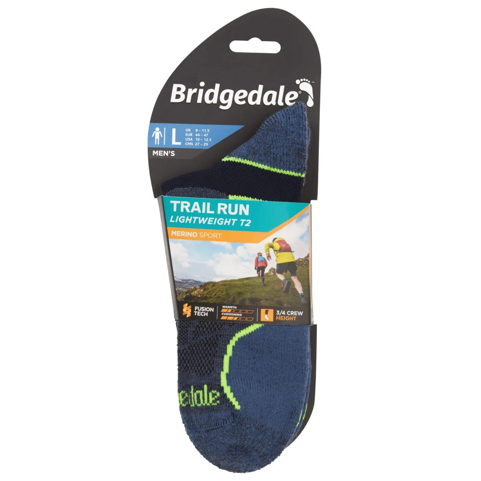 Bridgedale Mens Trail Run Lightweight T2 Merino Sport 3/4 Crew  Socks