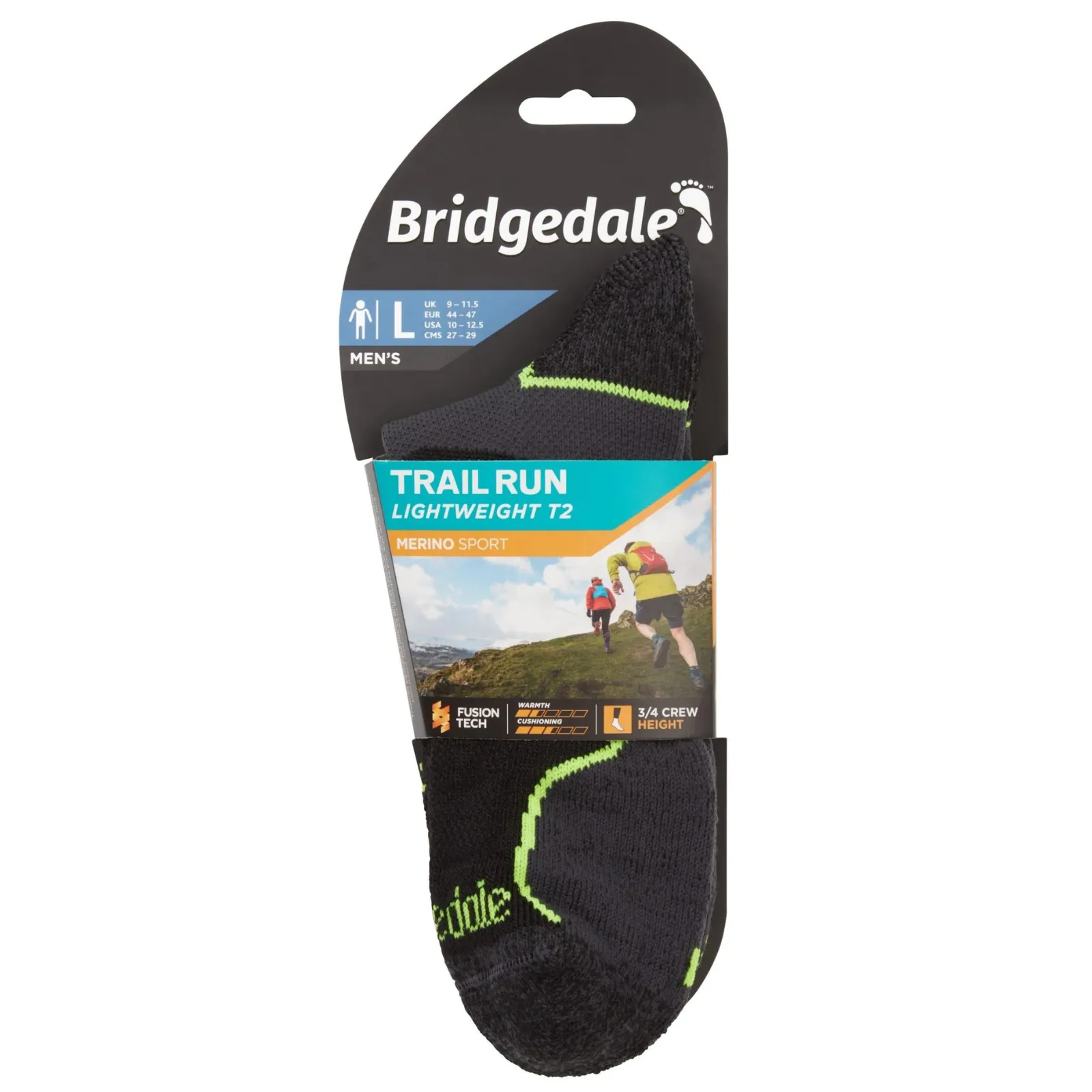 Bridgedale Mens Trail Run Lightweight T2 Merino Sport 3/4 Crew  Socks