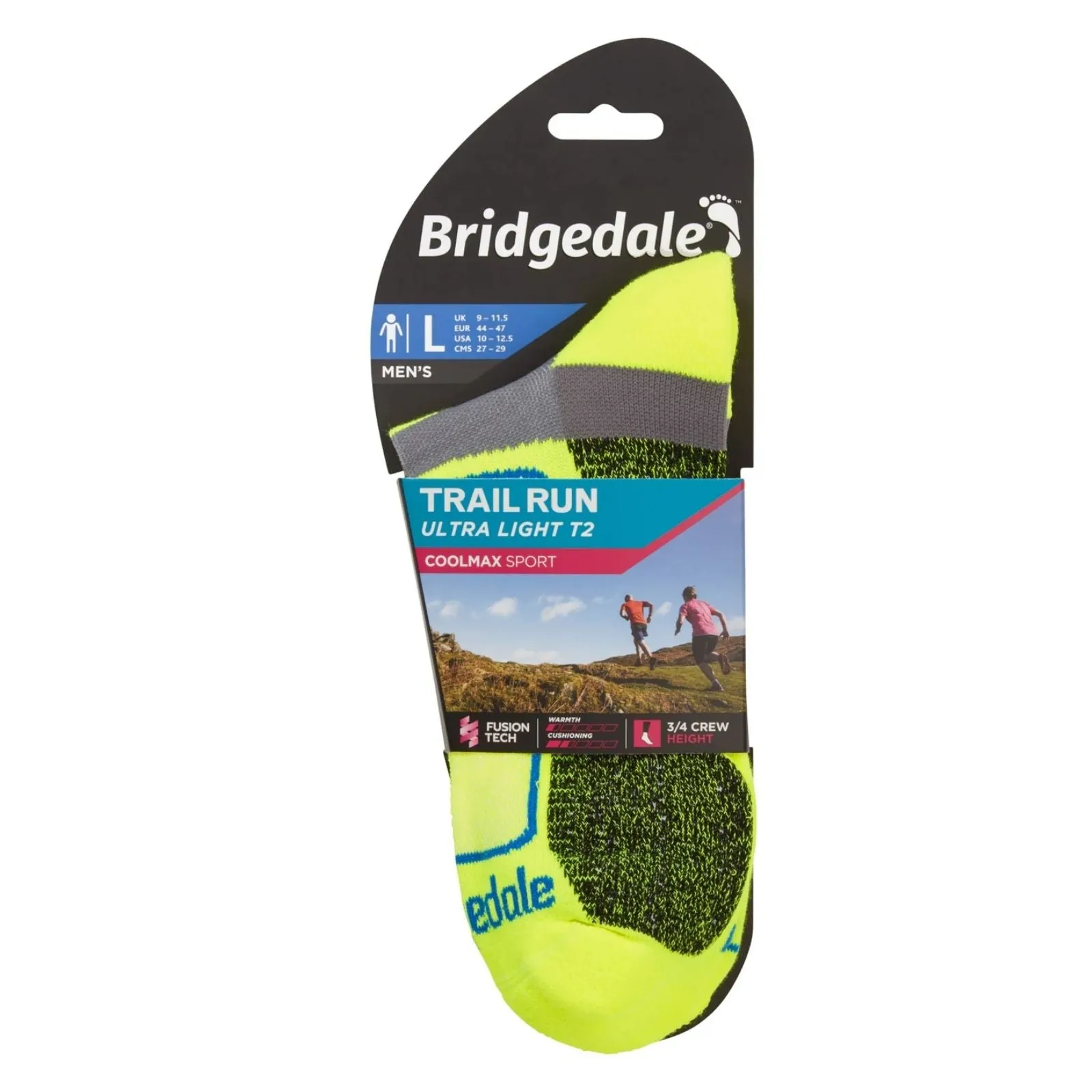 Bridgedale Mens Trail Run Ultralight T2 Coolmax Sport 3/4 Crew Socks