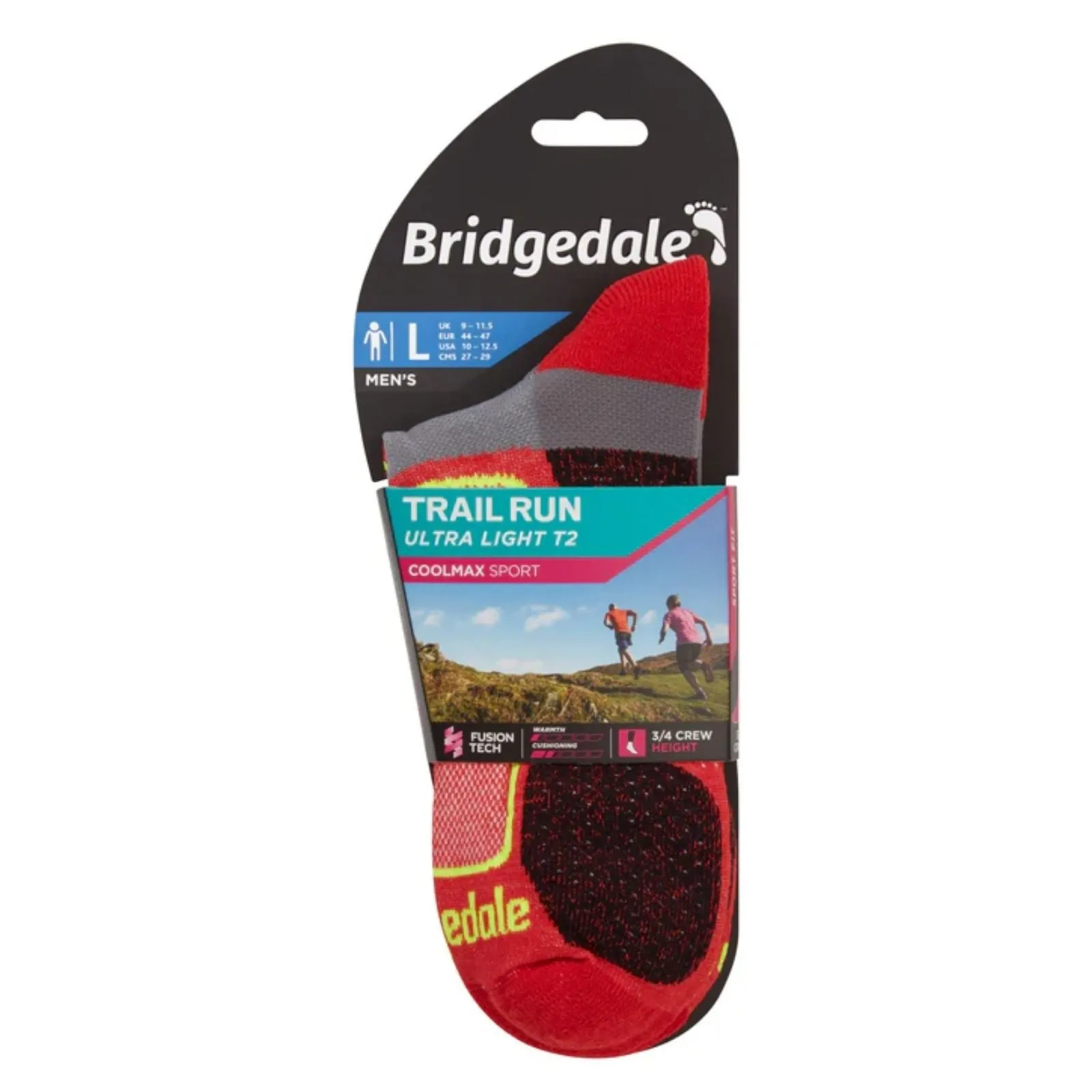 Bridgedale Mens Trail Run Ultralight T2 Coolmax Sport 3/4 Crew Socks