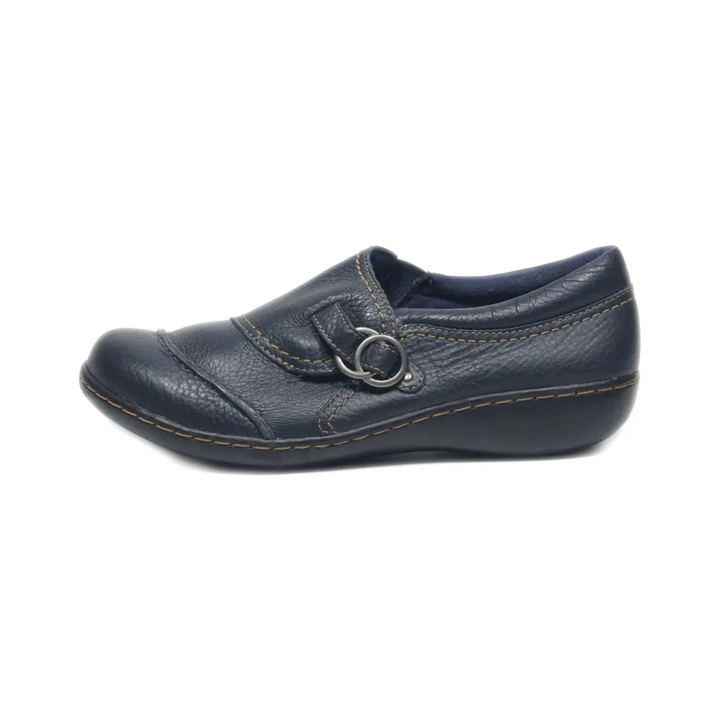 Clarks Flat Shoes Leather Blue Colour For Women