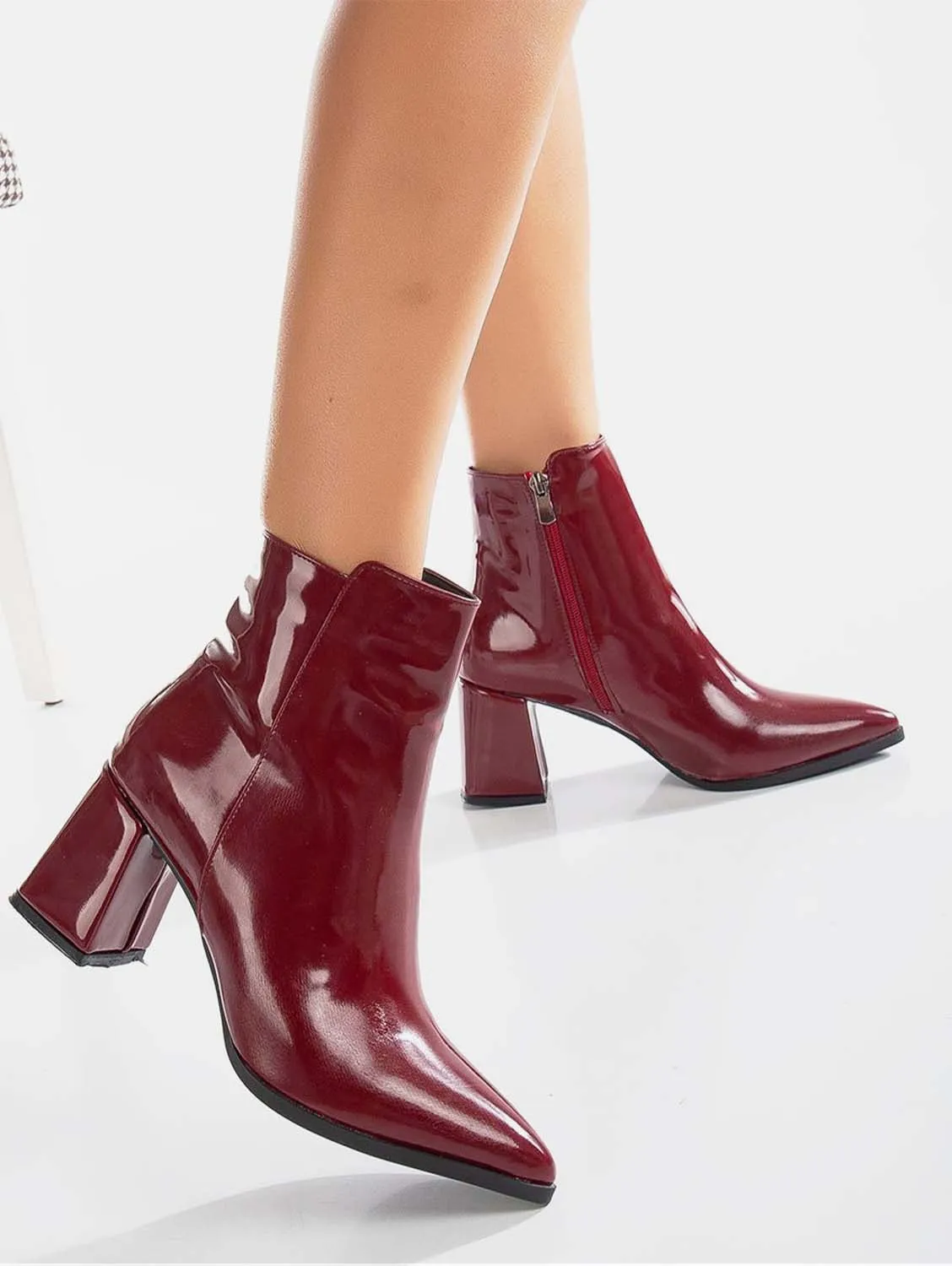 Edith Patent Vegan Leather Ankle Boots | Burgundy