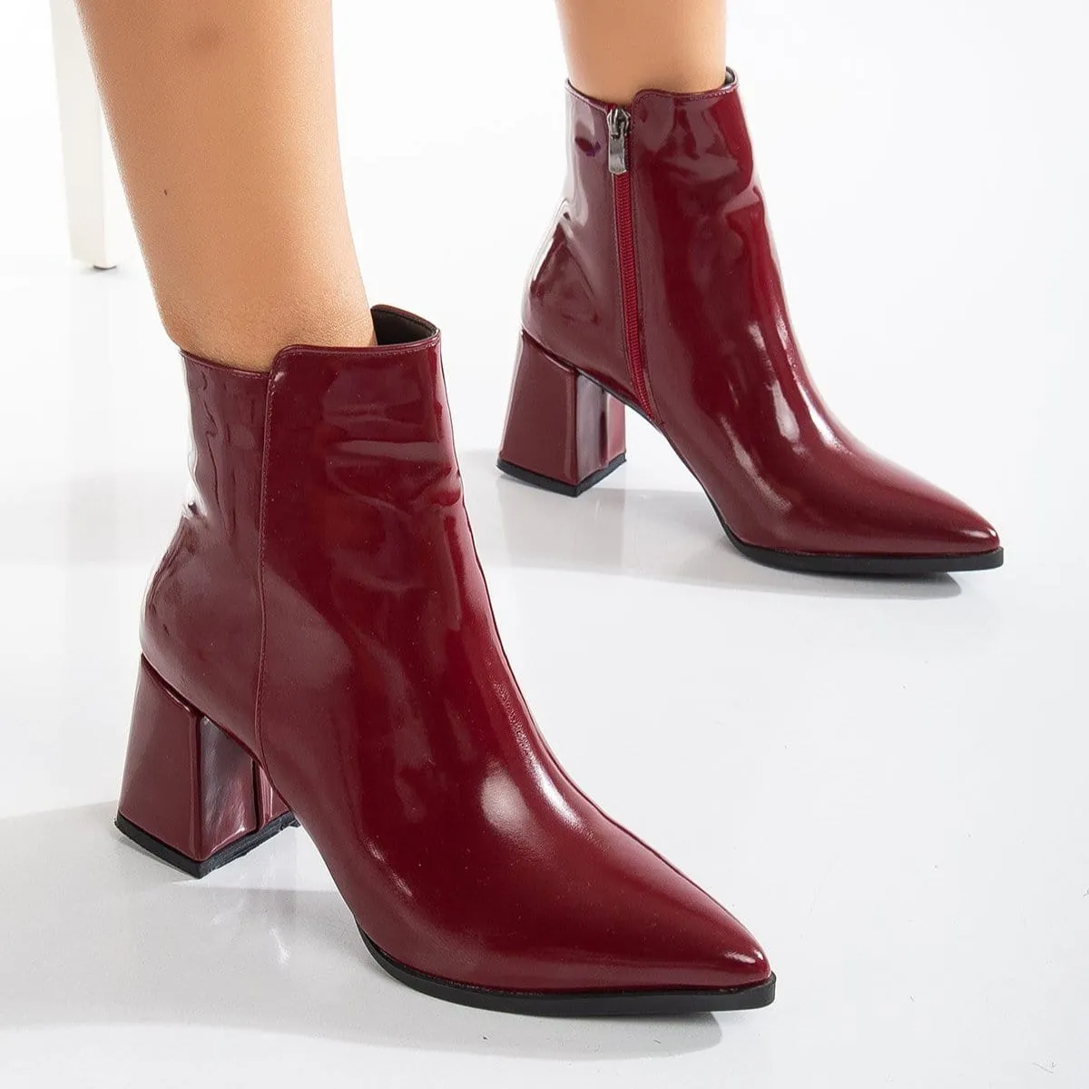 Edith Patent Vegan Leather Ankle Boots | Burgundy