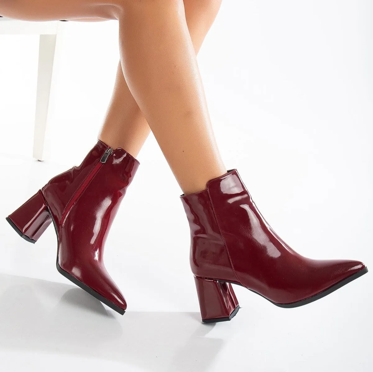 Edith Patent Vegan Leather Ankle Boots | Burgundy