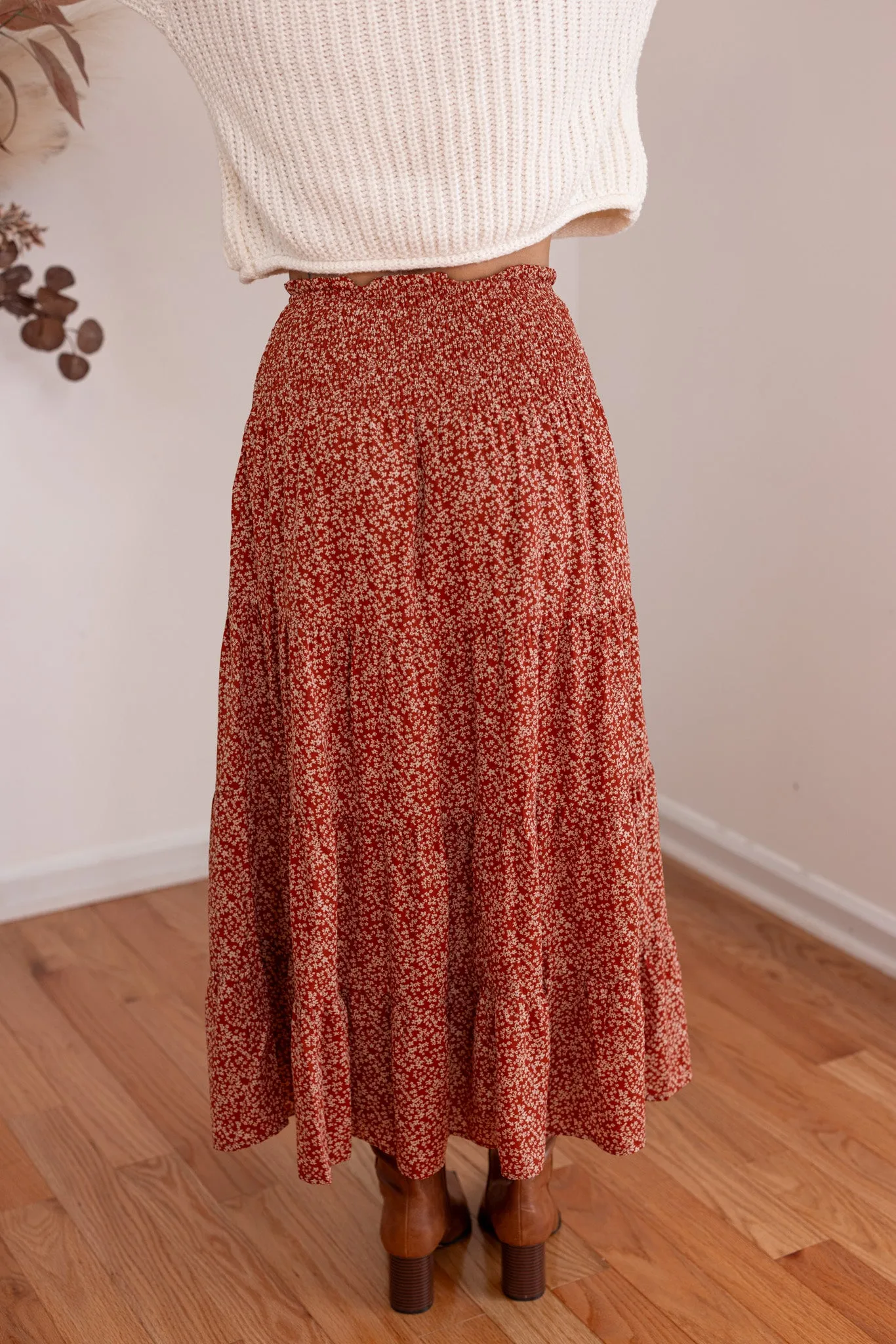 Enchanted Florals Rust Midi Skirt