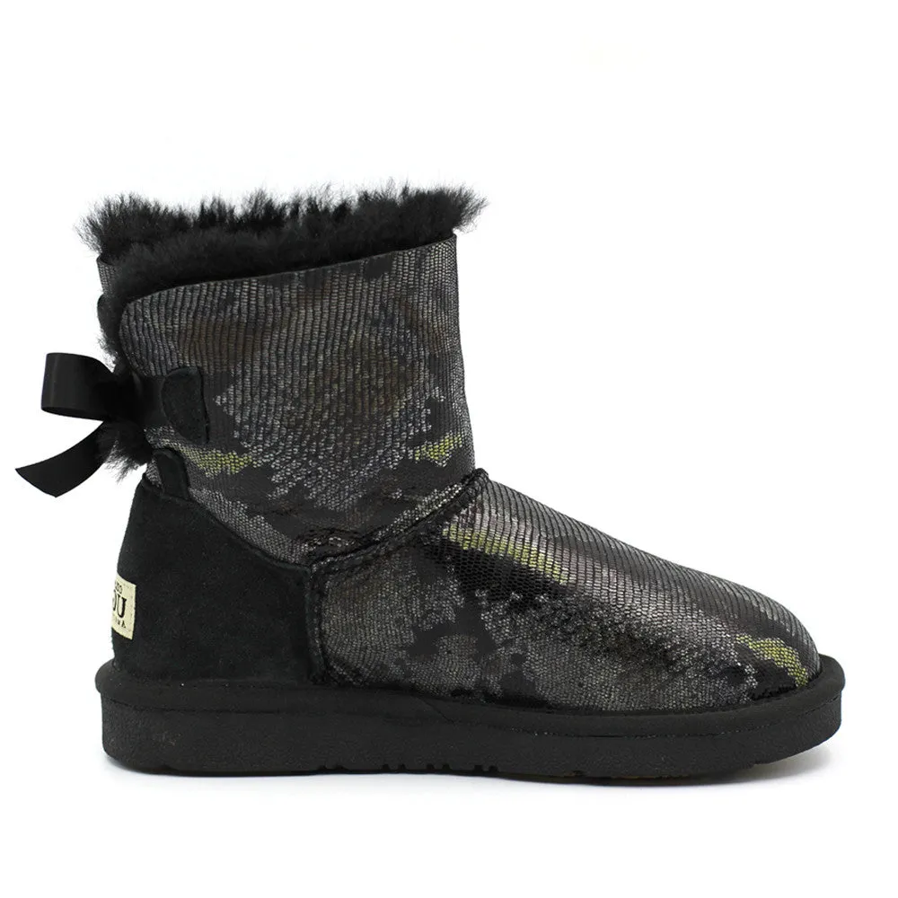 Fiona Back Bow Short Ugg Boot - Black