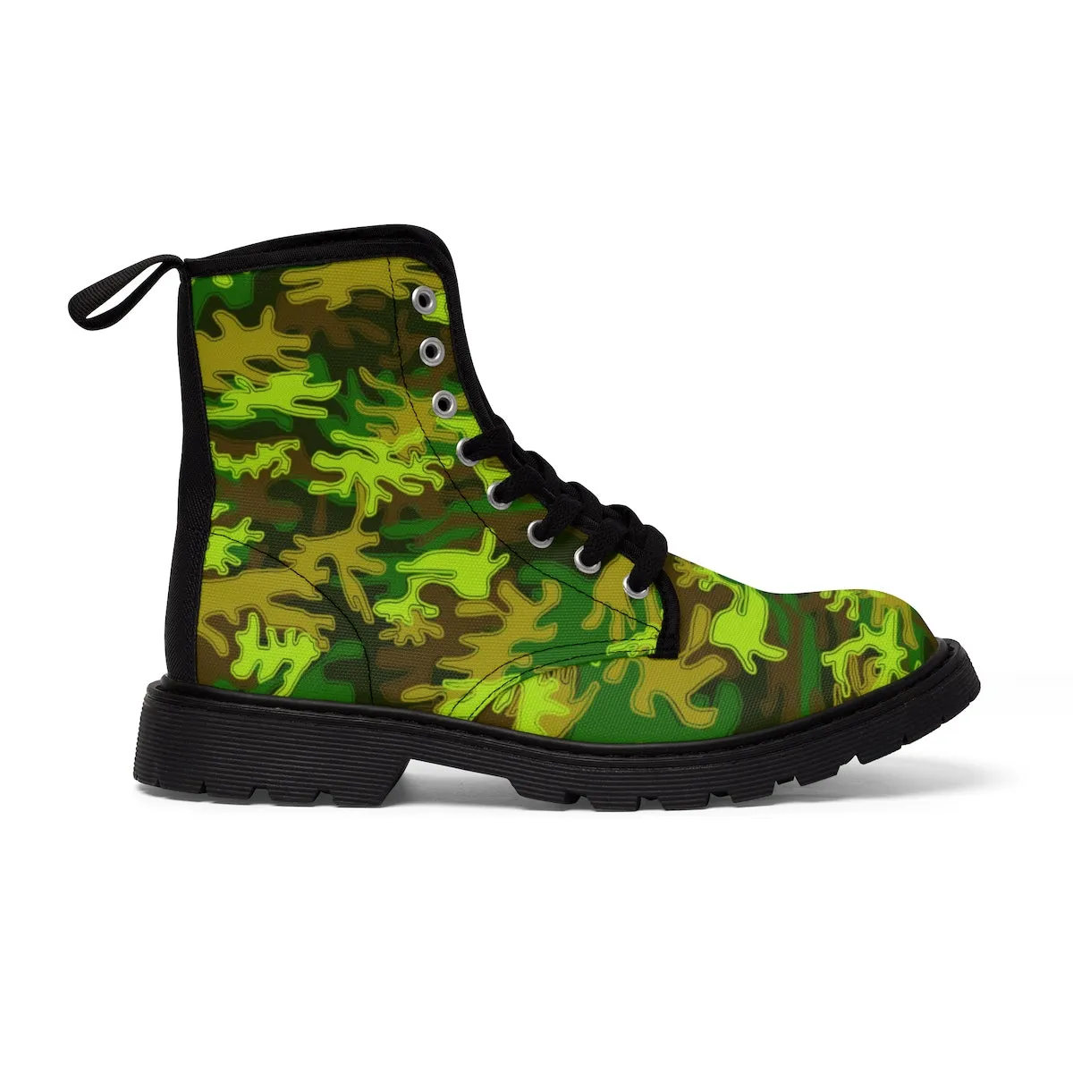 Green Camo Men's Boots, Bright Camouflage Military Army Canvas Winter Laced Up Boots (US Size: 7-10.5)