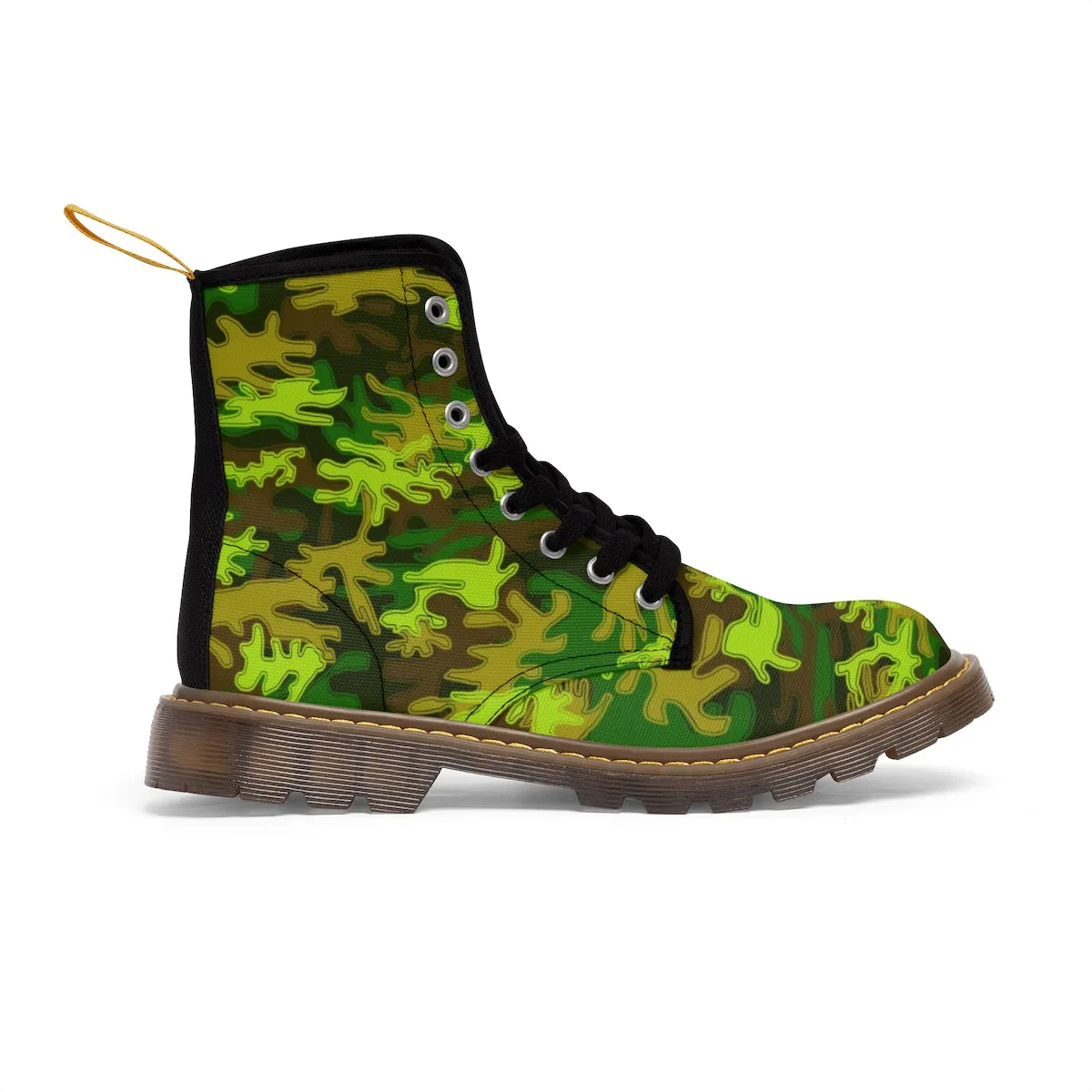 Green Camo Men's Boots, Bright Camouflage Military Army Canvas Winter Laced Up Boots (US Size: 7-10.5)