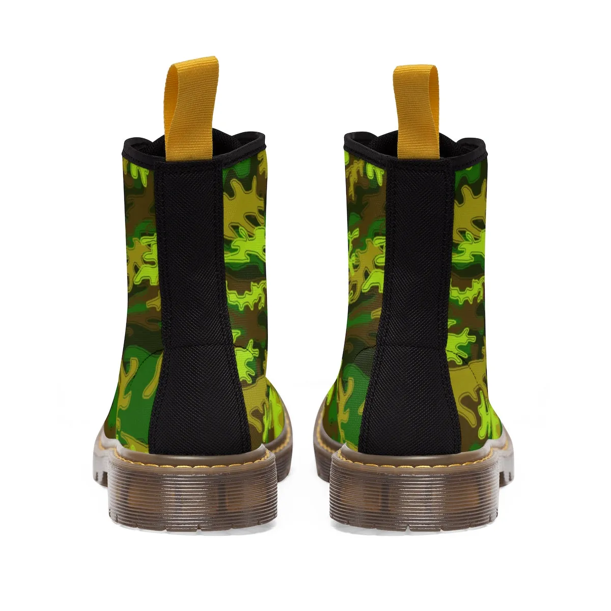 Green Camo Men's Boots, Bright Camouflage Military Army Canvas Winter Laced Up Boots (US Size: 7-10.5)