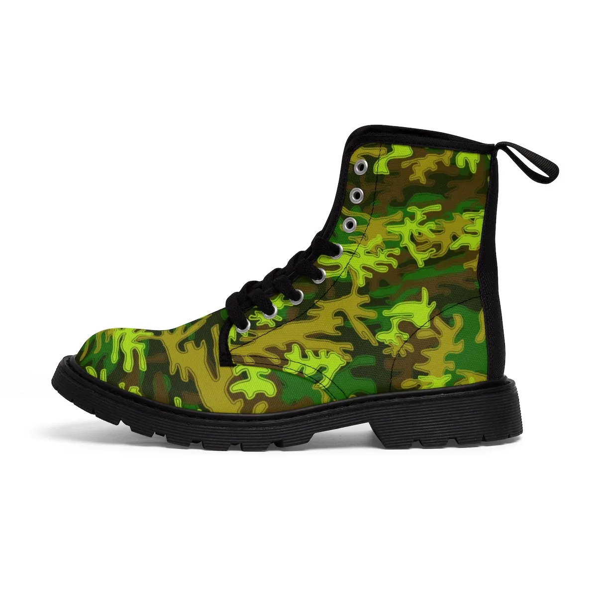 Green Camo Men's Boots, Bright Camouflage Military Army Canvas Winter Laced Up Boots (US Size: 7-10.5)