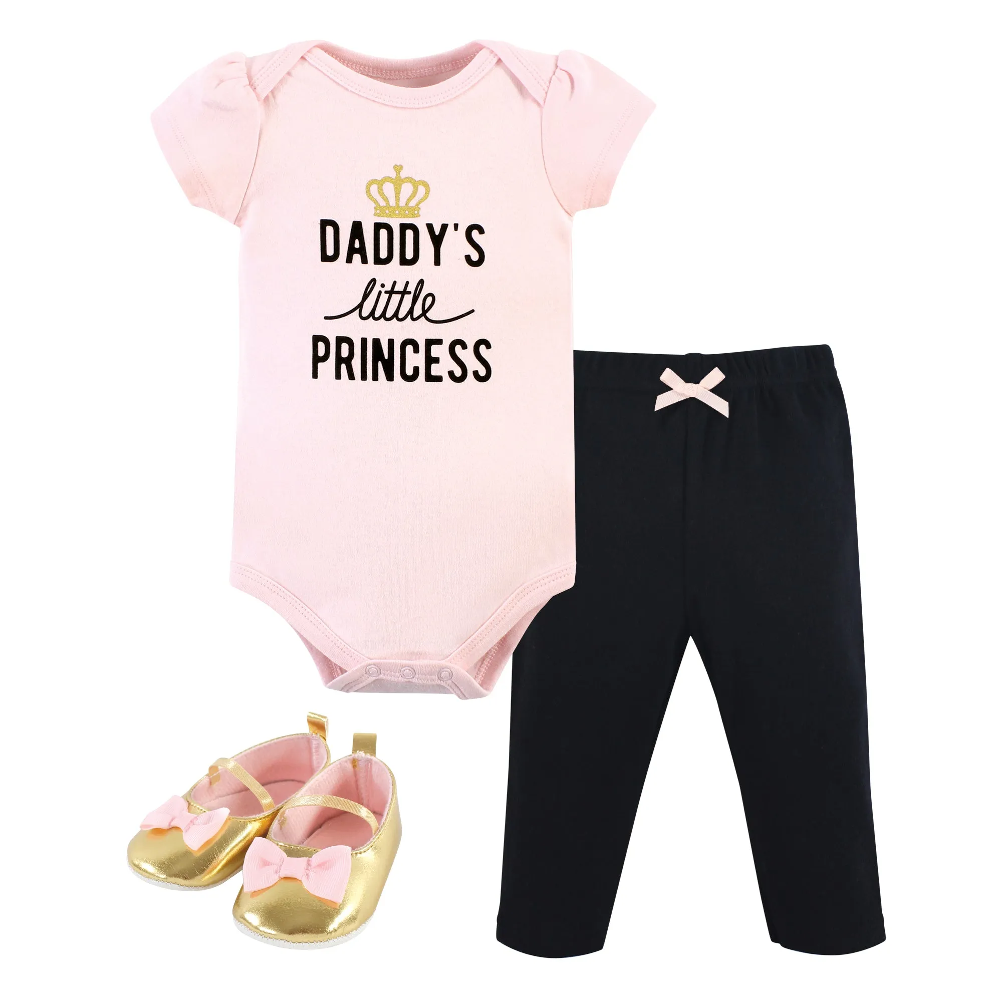 Hudson Baby Cotton Short Sleeve Bodysuit, Pant and Shoe Set, Daddys Little Princess