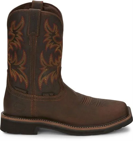 Justin Men's 11" Rugged Tan Driller Stampede™ Waterproof - Square Steel Toe