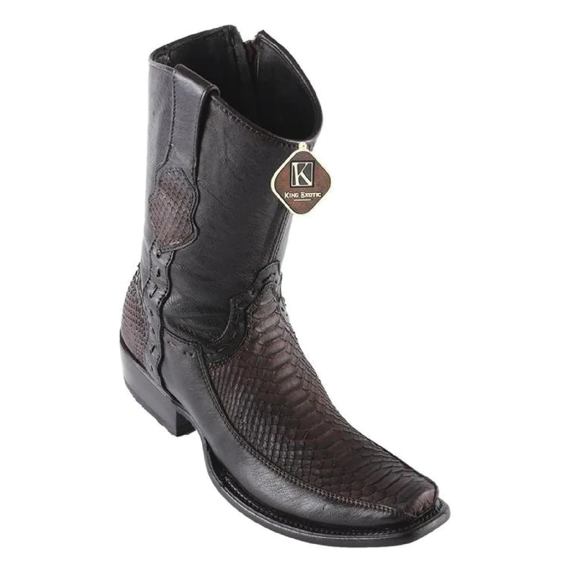 King Exotic Boots #479BFN5707 Men's Dubai Boot  | Python Y Deer Boots Color Brown Suede Finish