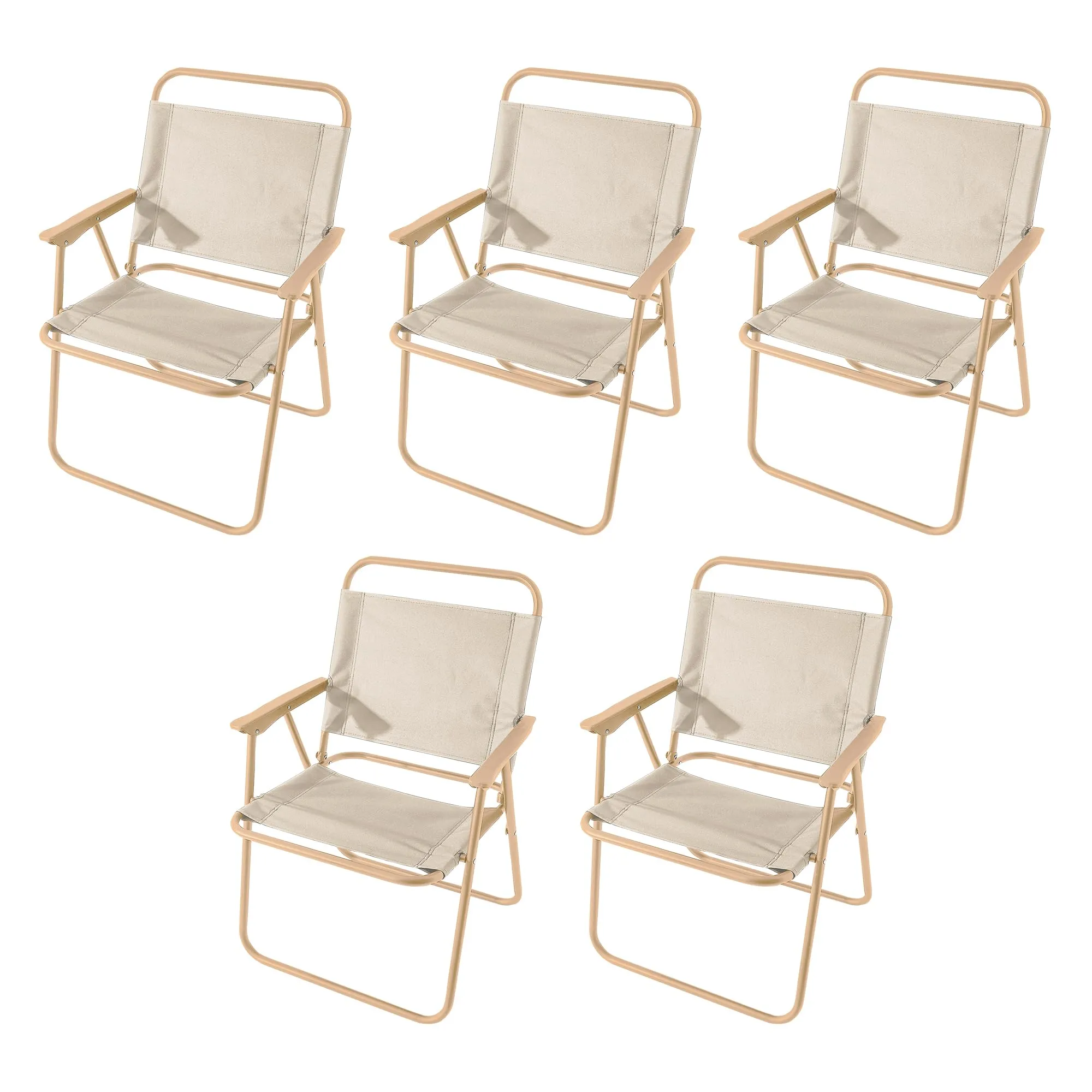 Kuber Industries (Set of 5) Portable & Foldable Chair for Travelling - Small Camping Cloth Kurchi for Outdoor Beach & Home Aram - Khaki