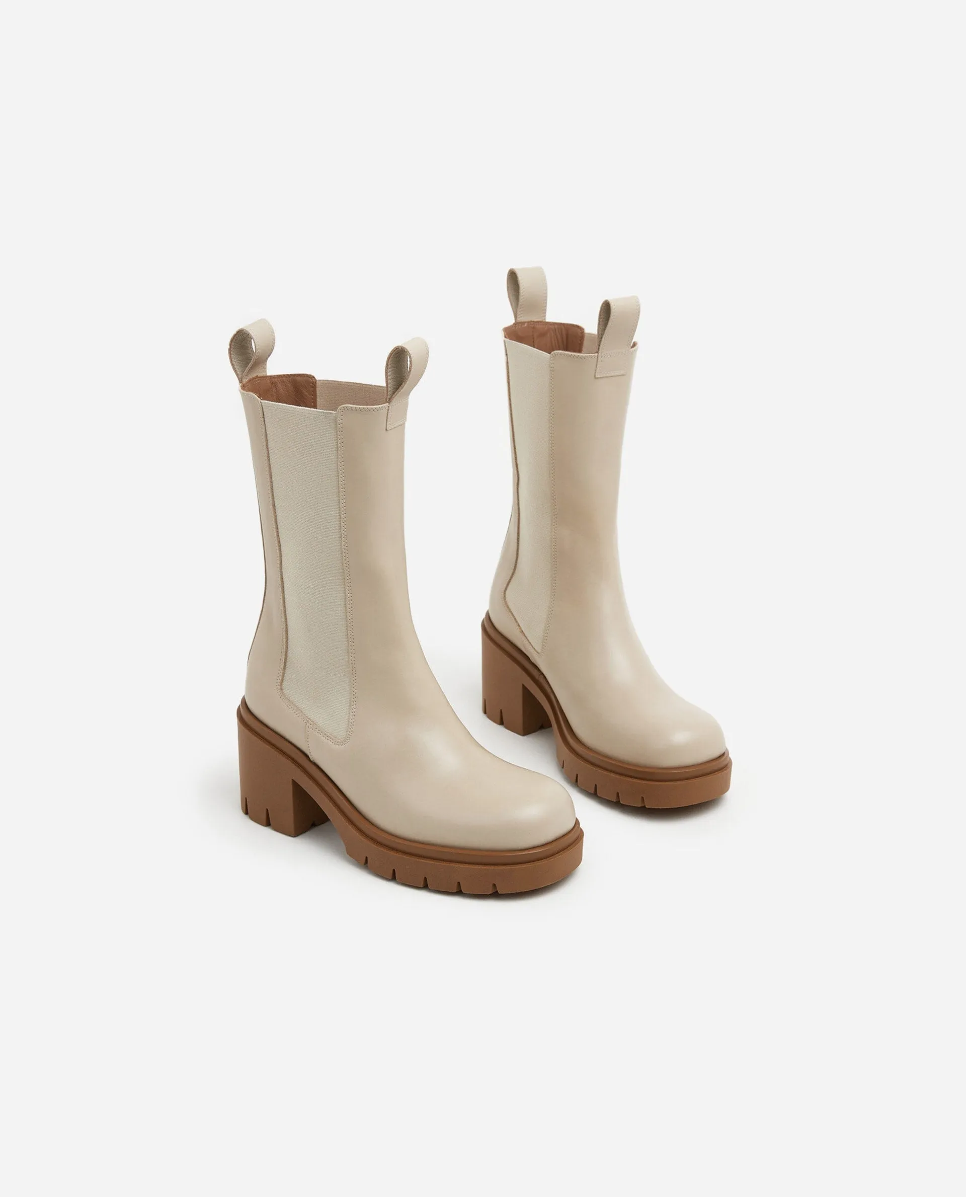 Lulu Creme Leather Chelsea Boots