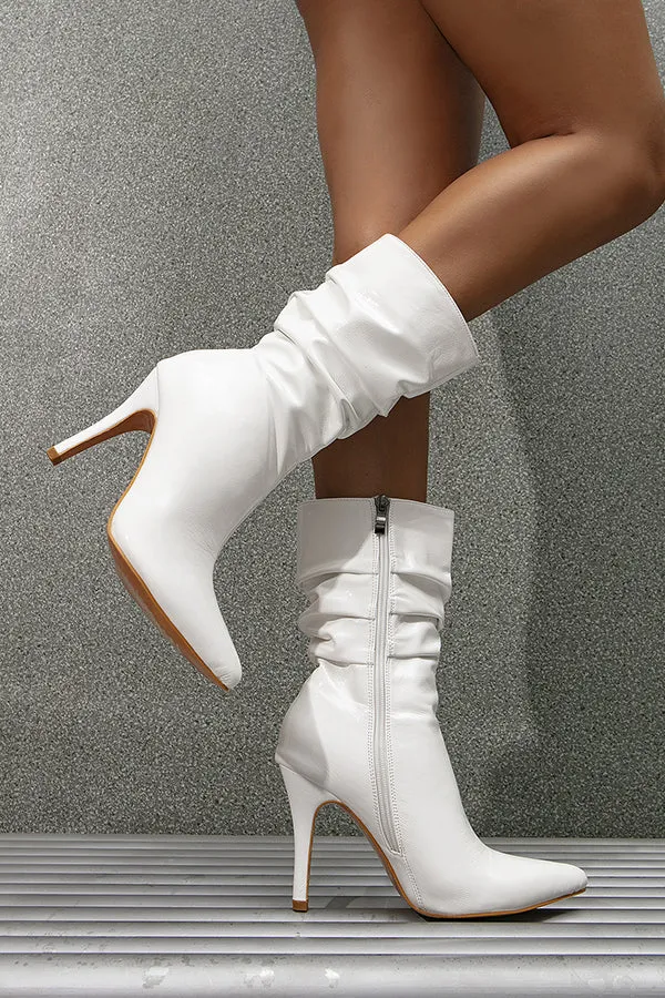 Stylish Pleated Pointed Toe Pu Boots