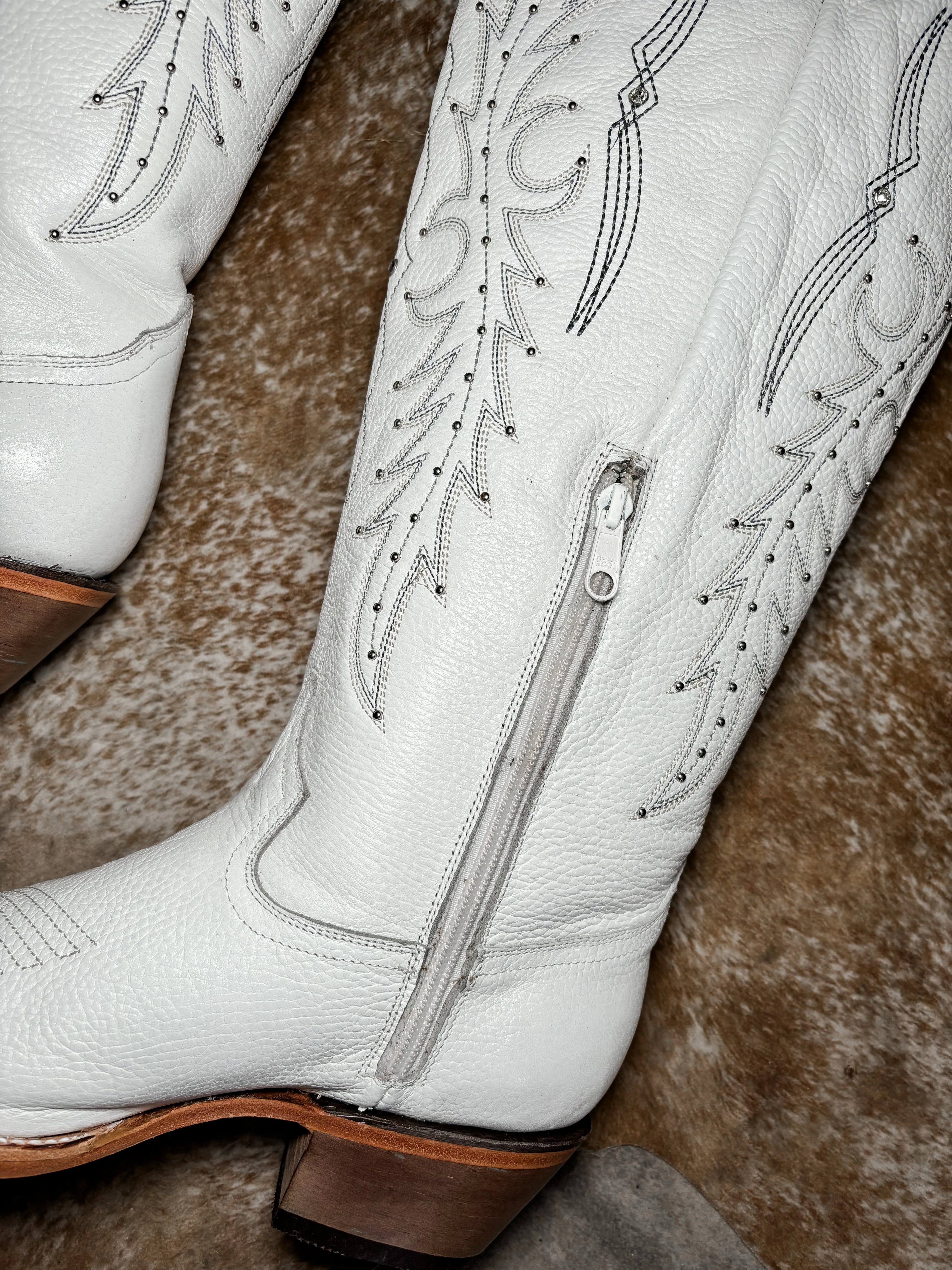 Wide calf white boots