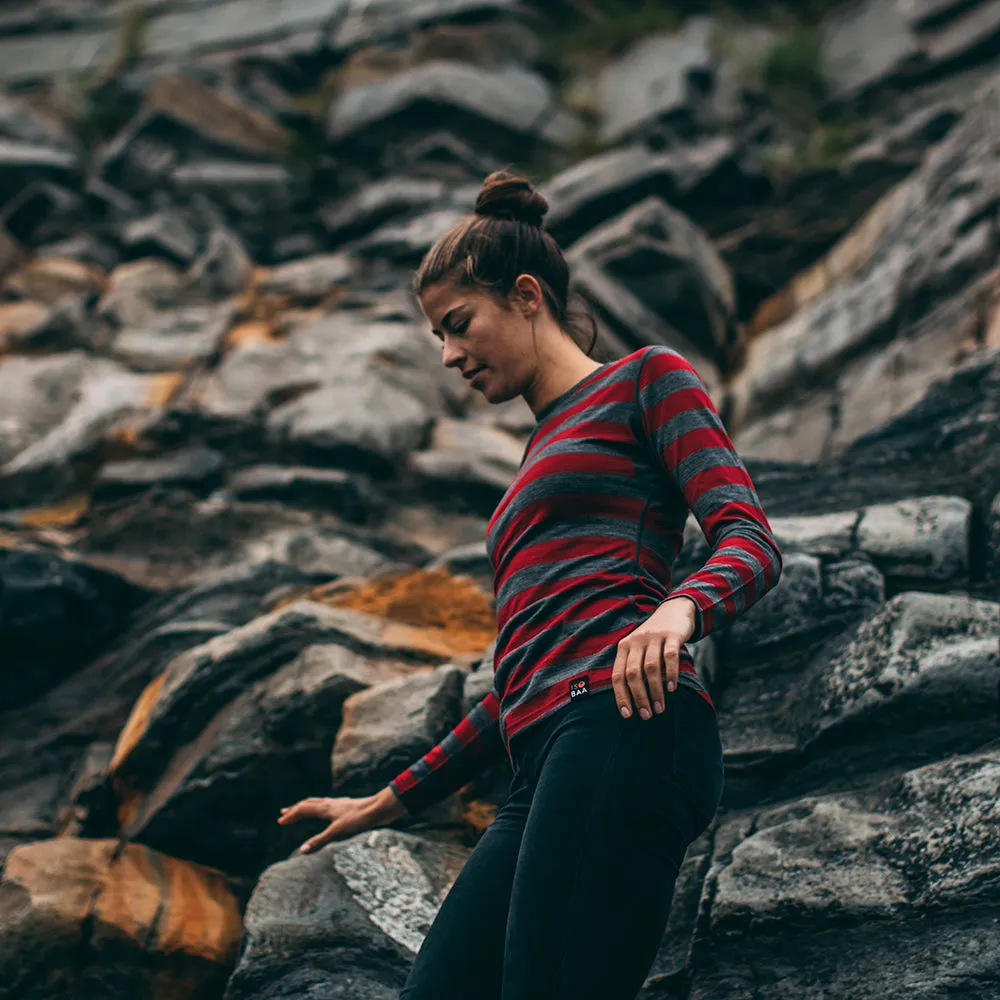 Womens Merino 180 Long Sleeve Crew (Smoke/Red)