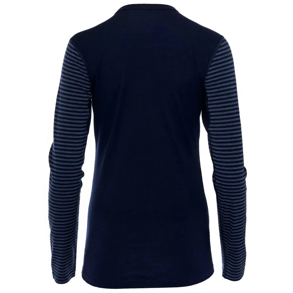 Womens Merino 180 Long Sleeve Crew (Stripe Navy/Denim)